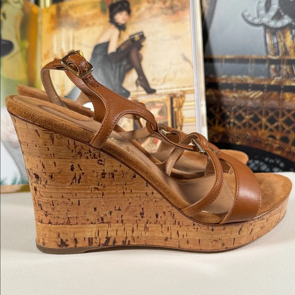 Salvatore Ferragamo brown Leather Wedge Sandals size 7 - Picture 4 of 12